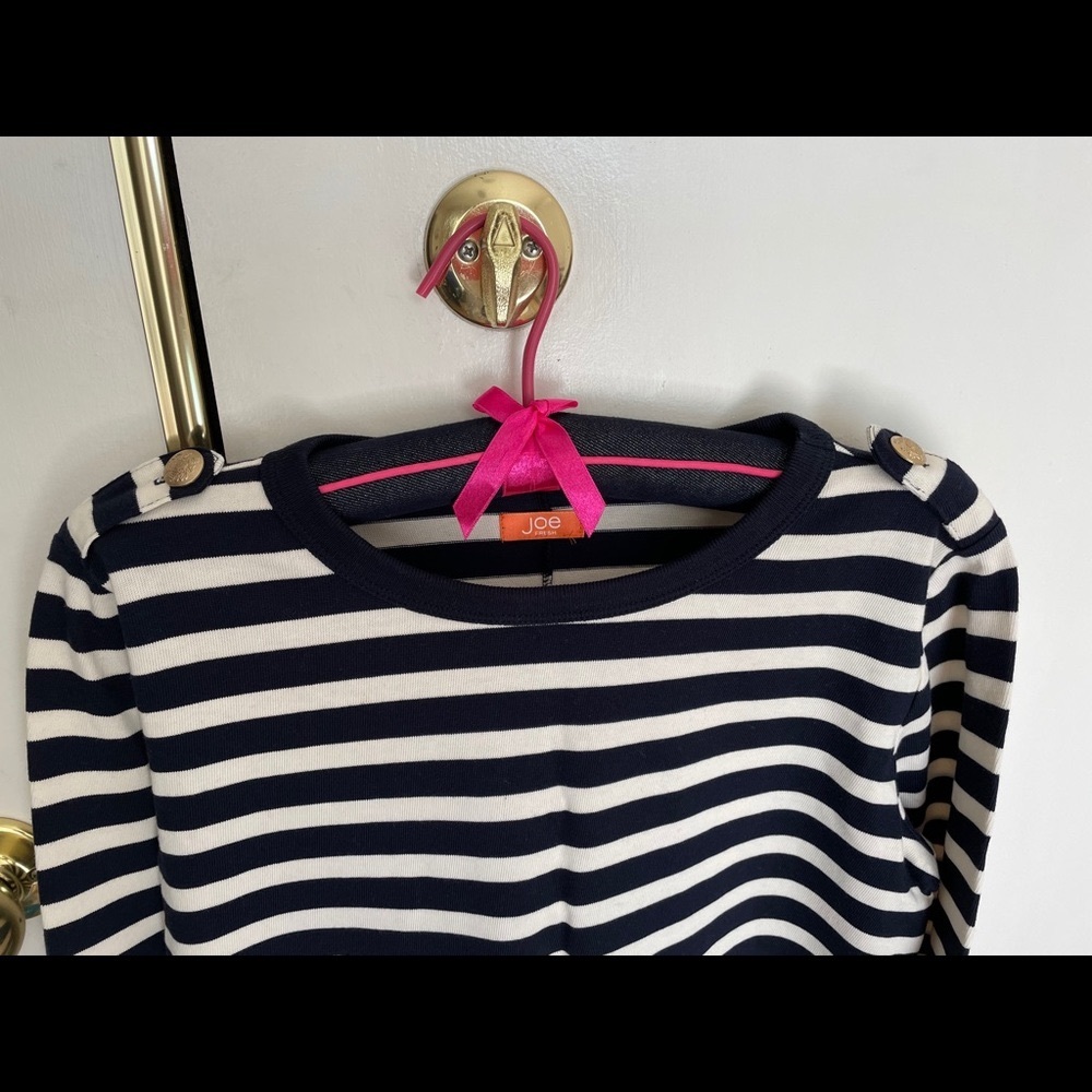 Joe Fresh Striped Jersey Dress Epaulettes Cotton Knit  Stripes Dress M - Picture 8 of 9